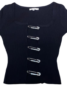 Pavé Safety Pin Top in Black