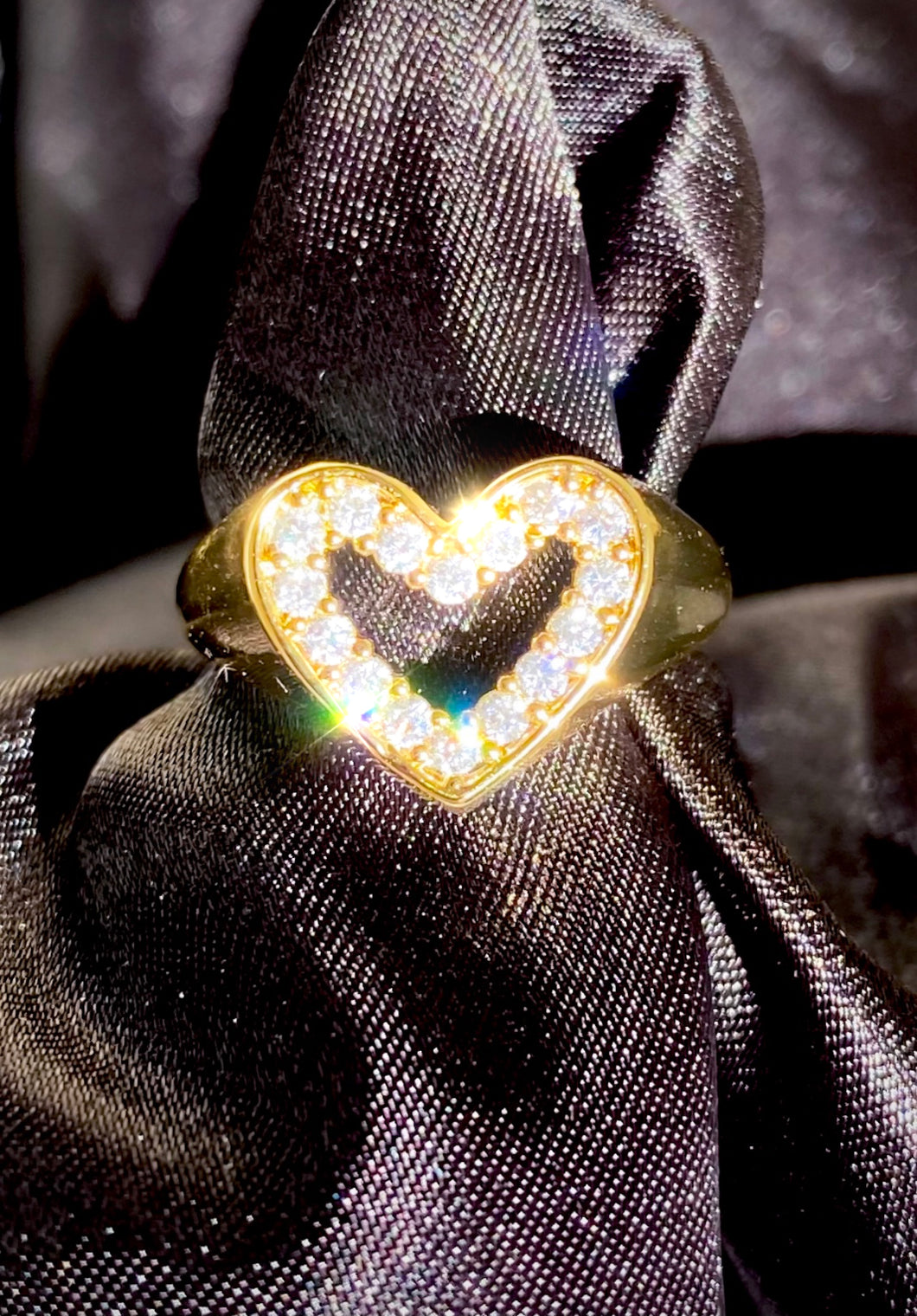 24k Diamond Heart Signet Ring