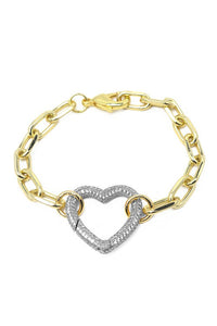 Two Tone Heart Chain Link Bracelet