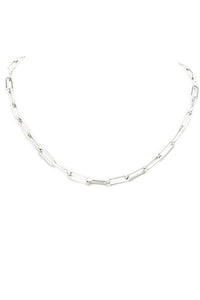 Paper Clip Chain Necklace in White Gold