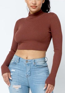 Babydoll Cropped Turtleneck in Cocoa