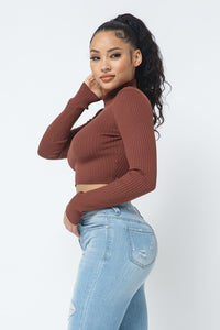 Babydoll Cropped Turtleneck in Cocoa