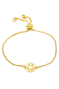 Happy Face Pull Tie Bracelet in Gold