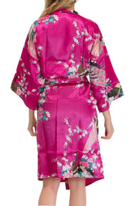 Peacock Blossom Robe Kimono in Hot Pink