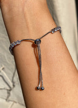Load image into Gallery viewer, Diamond Tennis Pull Tie Bracelet in Silver
