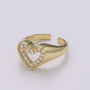 24k Diamond Heart Signet Ring