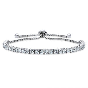 Diamond Tennis Pull Tie Bracelet in Silver