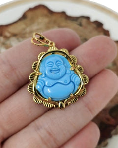 Baby Blue Jade Buddha Necklace in Gold