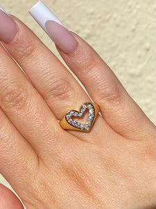 24k Diamond Heart Signet Ring