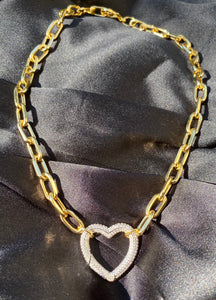 Two Tone Heart Chain Link Necklace