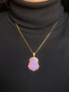 Lavender Jade Buddha Necklace in Gold