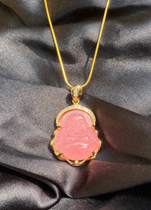 Pink Jade Buddha Necklace in Gold