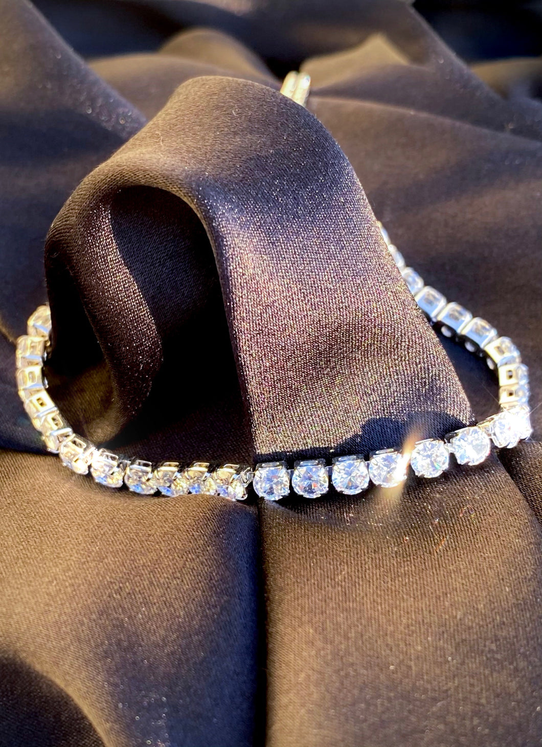 Diamond Tennis Pull Tie Bracelet in Silver