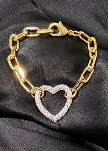 Two Tone Heart Chain Link Bracelet