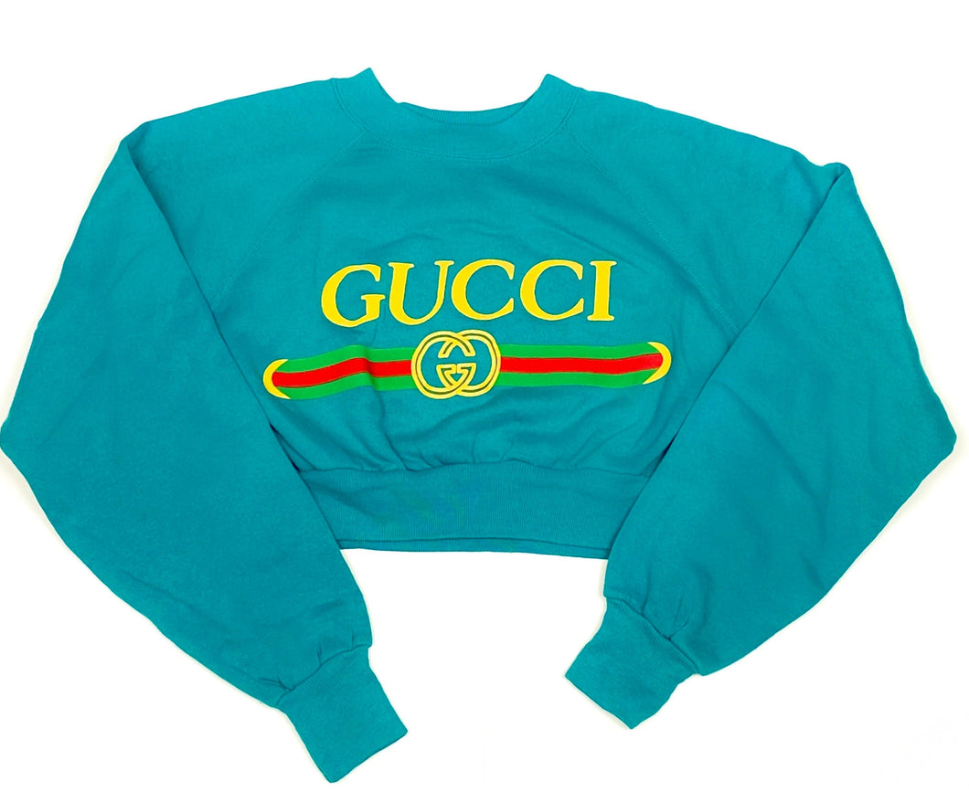Vintage 80's G Cropped Sweatshirt - Turquoise