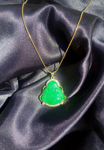 Green Jade Buddha Necklace in Gold