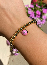 Load image into Gallery viewer, Pink Evil Eye Bead Bracelet in Gold
