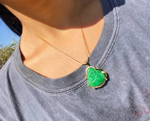 Green Jade Buddha Necklace in Gold