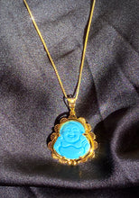 Load image into Gallery viewer, Baby Blue Jade Buddha Necklace in Gold
